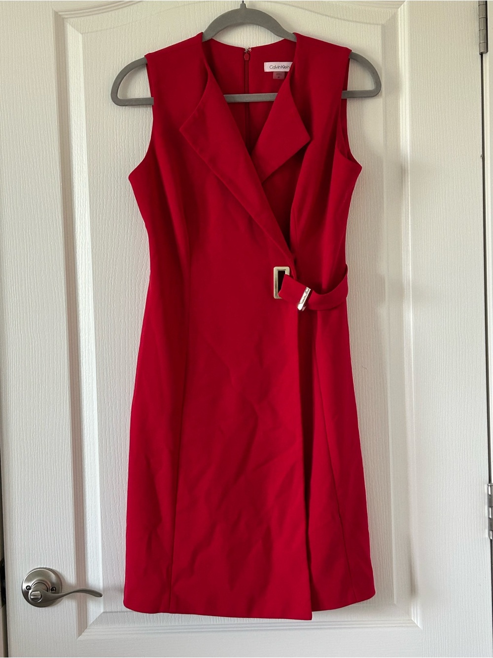 Calvin Klein Vibrant Red Sleeveless Wrap Dress with Belt Detail